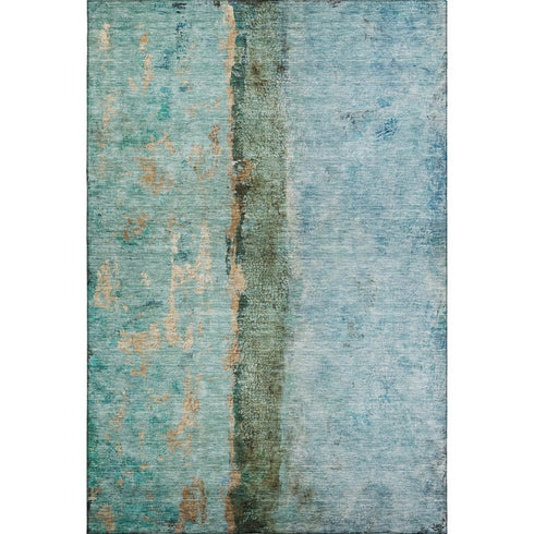 9' X 12' Blue Gold And Green Abstract Washable Area Rug With UV Protection