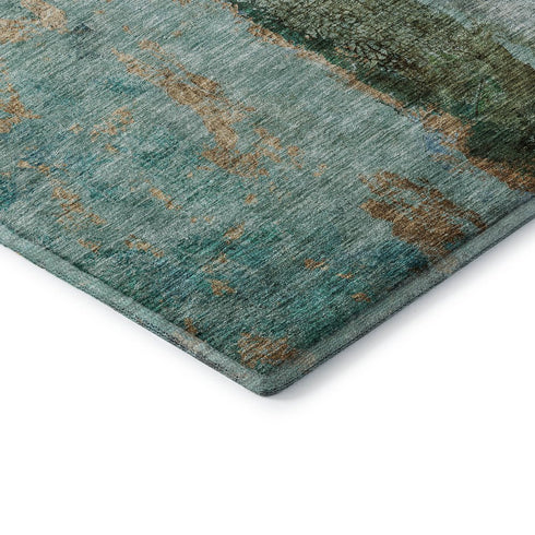 9' X 12' Blue Gold And Green Abstract Washable Area Rug With UV Protection