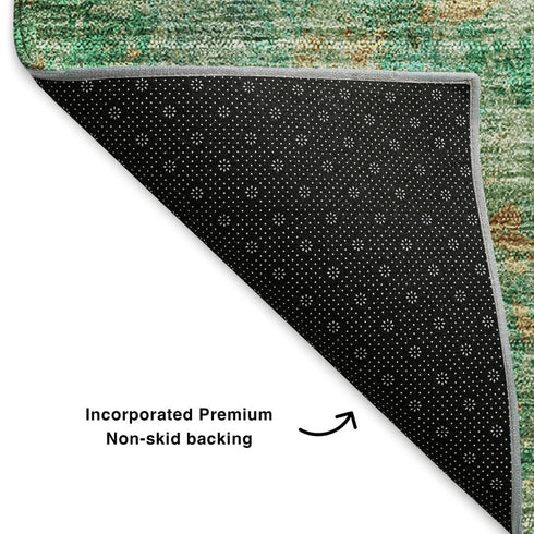 9' X 12' Green Blue And Gold Abstract Washable Area Rug With UV Protection