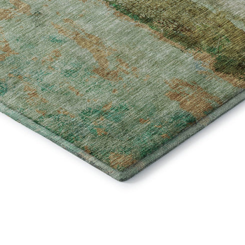9' X 12' Green Blue And Gold Abstract Washable Area Rug With UV Protection