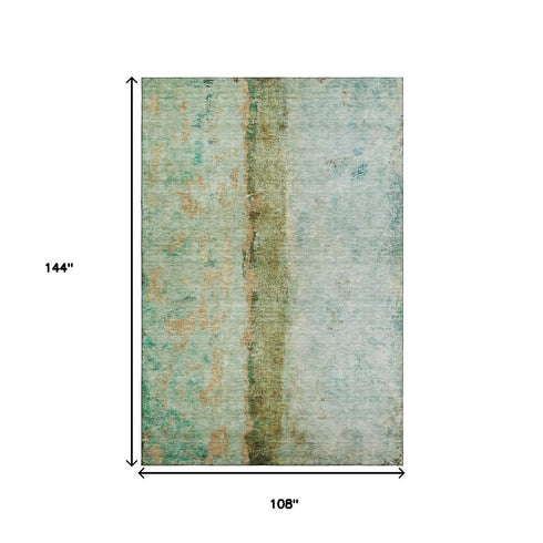 9' X 12' Green Blue And Gold Abstract Washable Area Rug With UV Protection