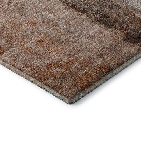 5' X 8' Chili Red Brown And Ivory Abstract Washable Area Rug With UV Protection
