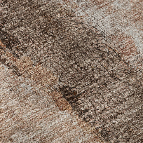 5' X 8' Chili Red Brown And Ivory Abstract Washable Area Rug With UV Protection