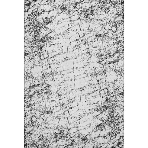 5' X 8' Black And Ivory Abstract Washable Area Rug With UV Protection