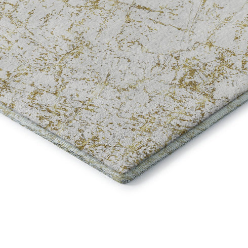 5' X 8' Gold And Ivory Abstract Washable Area Rug With UV Protection