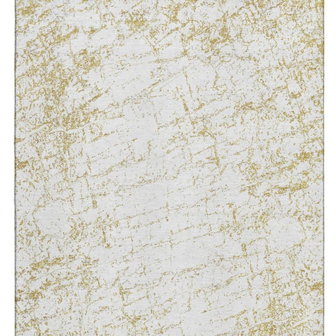 5' X 8' Gold And Ivory Abstract Washable Area Rug With UV Protection