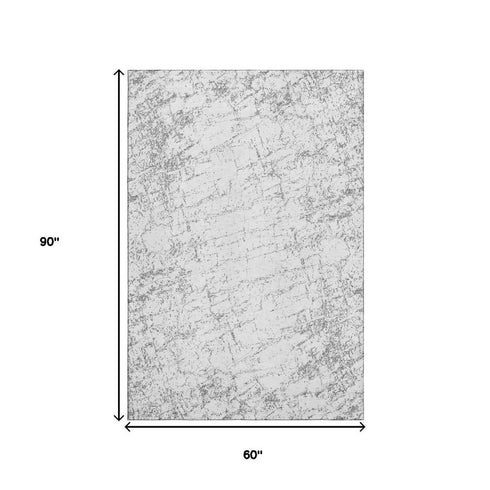 5' X 8' Gray And Ivory Abstract Washable Area Rug With UV Protection