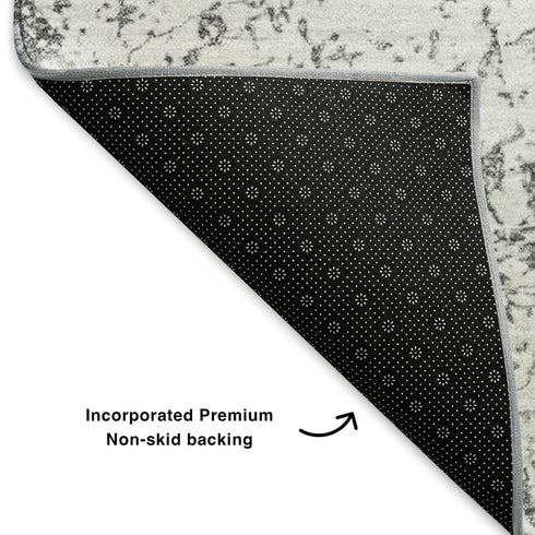 5' X 8' Gray And Ivory Abstract Washable Area Rug With UV Protection