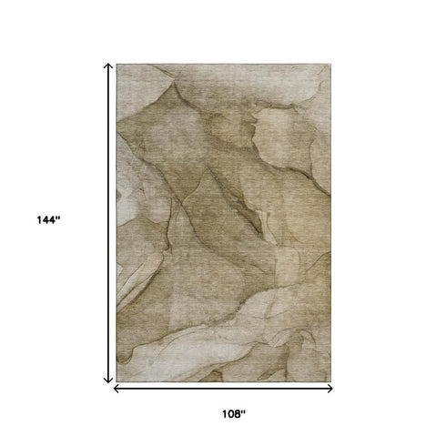 9' X 12' Brown Ivory And Beige Abstract Washable Area Rug With UV Protection