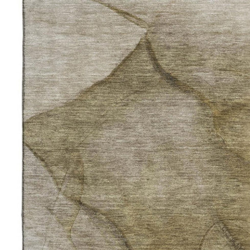9' X 12' Brown Ivory And Beige Abstract Washable Area Rug With UV Protection