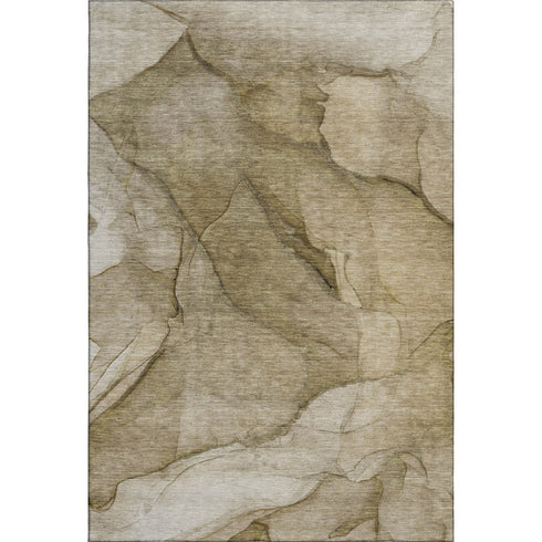 9' X 12' Brown Ivory And Beige Abstract Washable Area Rug With UV Protection