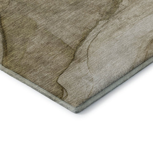 9' X 12' Brown Ivory And Beige Abstract Washable Area Rug With UV Protection