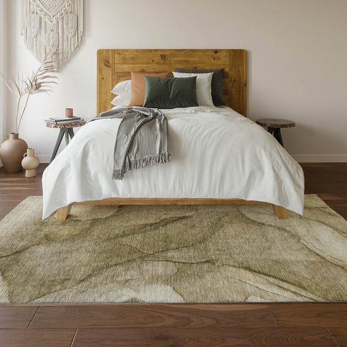 9' X 12' Brown Ivory And Beige Abstract Washable Area Rug With UV Protection
