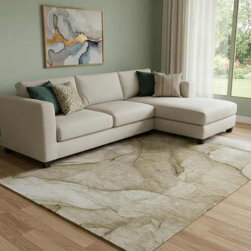 9' X 12' Brown Ivory And Beige Abstract Washable Area Rug With UV Protection