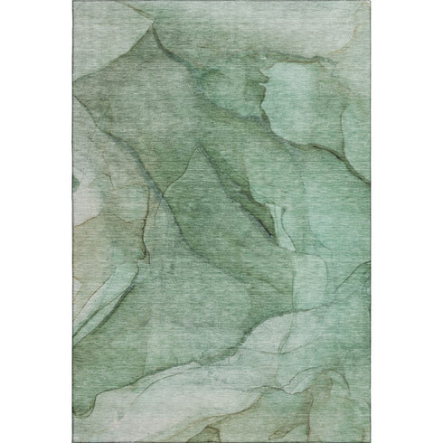 5' X 8' Green And Ivory Abstract Washable Area Rug With UV Protection