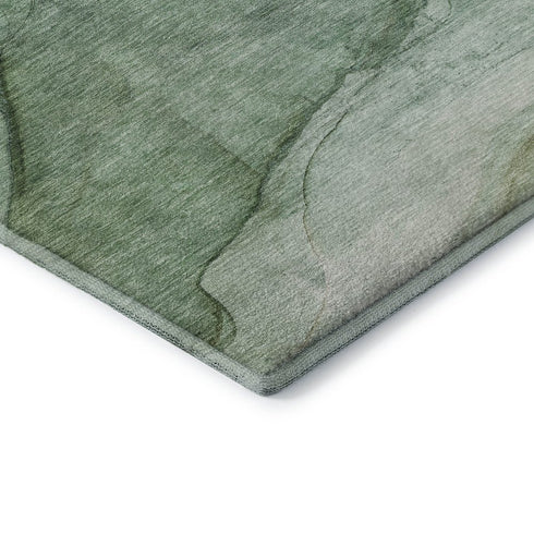 5' X 8' Green And Ivory Abstract Washable Area Rug With UV Protection