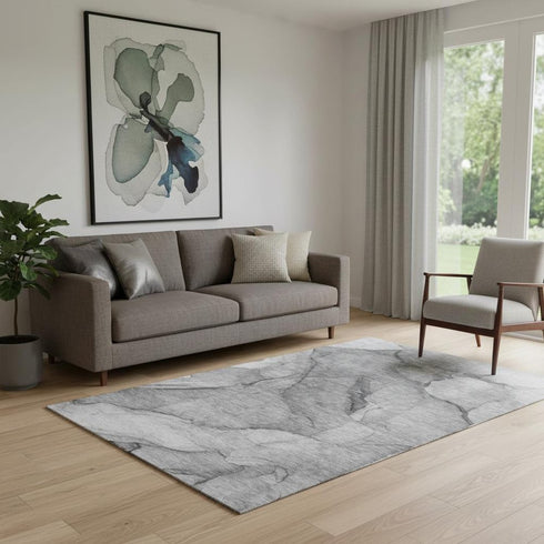 5' X 8' Gray And Ivory Abstract Washable Area Rug With UV Protection