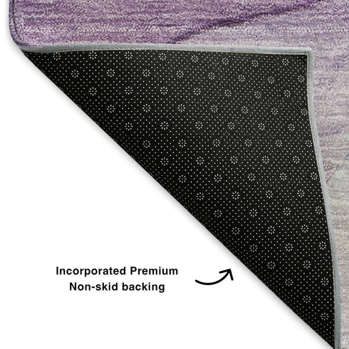 5' X 8' Purple And Ivory Abstract Washable Area Rug With UV Protection