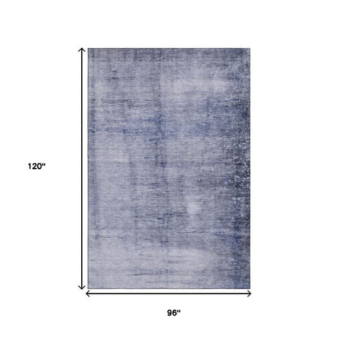 8' X 10' Navy Blue And Ivory Abstract Washable Area Rug With UV Protection