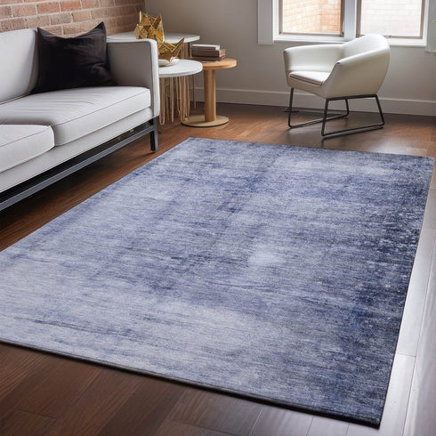 8' X 10' Navy Blue And Ivory Abstract Washable Area Rug With UV Protection