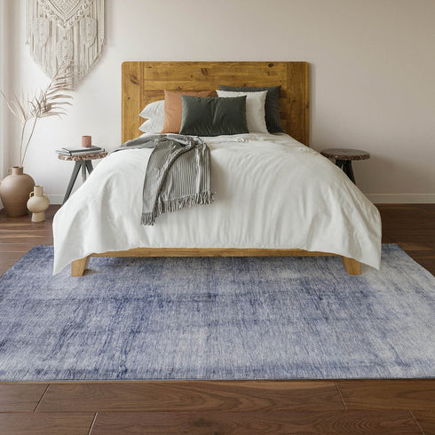 8' X 10' Navy Blue And Ivory Abstract Washable Area Rug With UV Protection