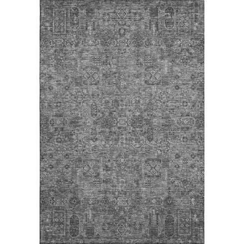 9' X 12' Charcoal And Silver Floral Washable Area Rug With UV Protection