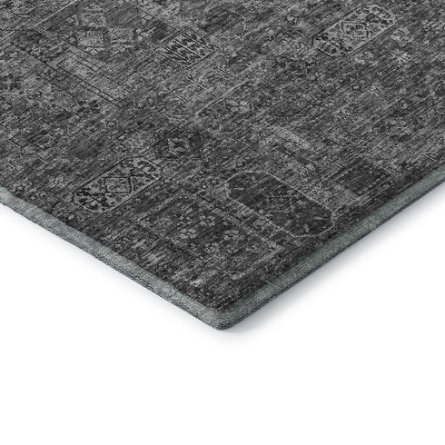 9' X 12' Charcoal And Silver Floral Washable Area Rug With UV Protection