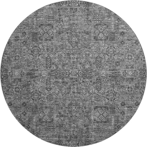 9' X 12' Charcoal And Silver Floral Washable Area Rug With UV Protection
