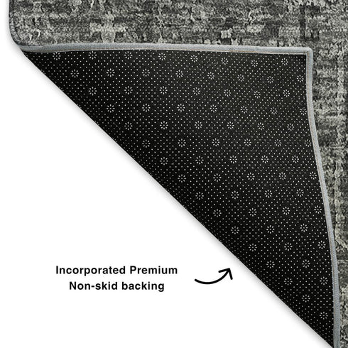 9' X 12' Charcoal And Silver Floral Washable Area Rug With UV Protection