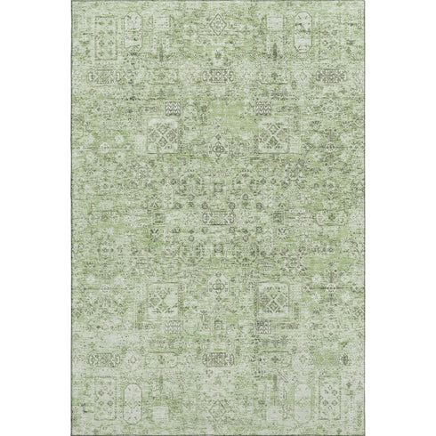 9' X 12' Green And Ivory Floral Washable Area Rug With UV Protection