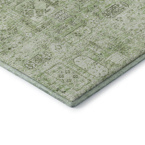 9' X 12' Green And Ivory Floral Washable Area Rug With UV Protection