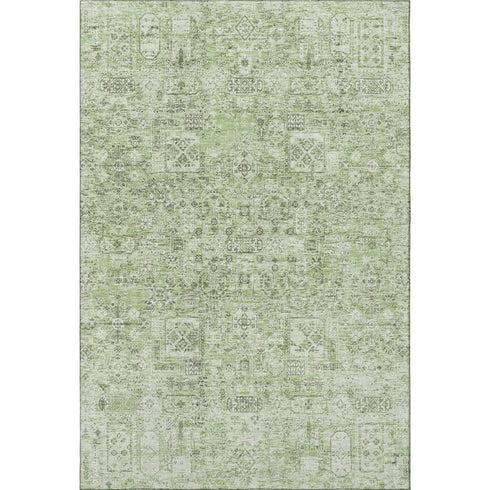 9' X 12' Green And Ivory Floral Washable Area Rug With UV Protection