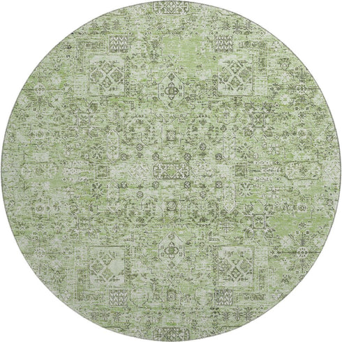 9' X 12' Green And Ivory Floral Washable Area Rug With UV Protection