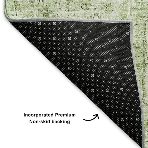 9' X 12' Green And Ivory Floral Washable Area Rug With UV Protection