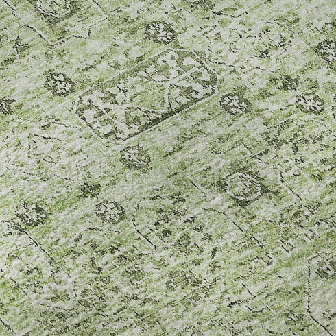 9' X 12' Green And Ivory Floral Washable Area Rug With UV Protection