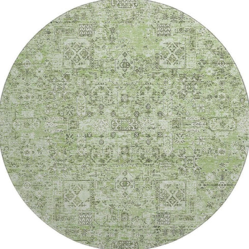 9' X 12' Green And Ivory Floral Washable Area Rug With UV Protection