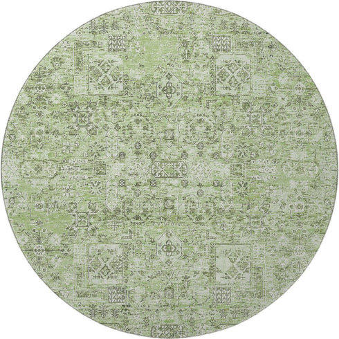 9' X 12' Green And Ivory Floral Washable Area Rug With UV Protection
