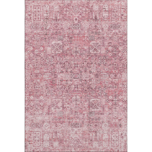 9' X 12' Pink And Ivory Floral Washable Area Rug With UV Protection