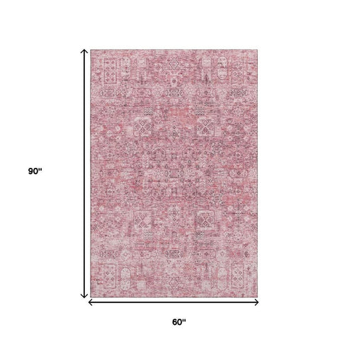 9' X 12' Pink And Ivory Floral Washable Area Rug With UV Protection