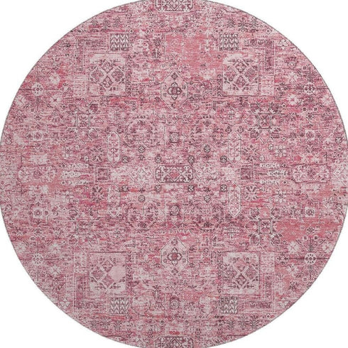 9' X 12' Pink And Ivory Floral Washable Area Rug With UV Protection