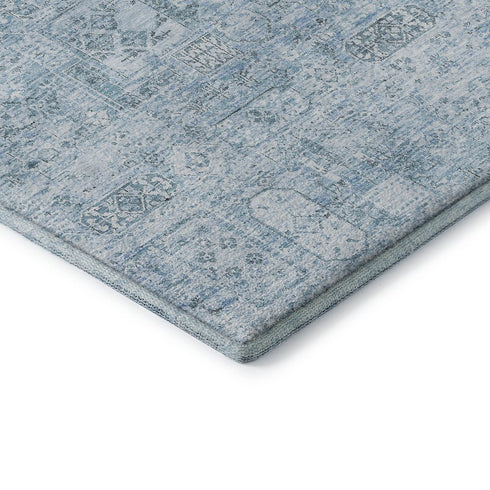 9' X 12' Sky Blue And Ivory Floral Washable Area Rug With UV Protection