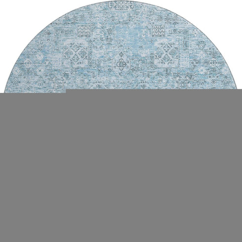 9' X 12' Sky Blue And Ivory Floral Washable Area Rug With UV Protection