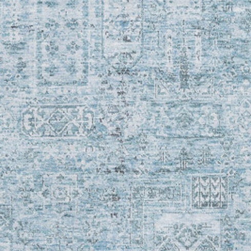 9' X 12' Sky Blue And Ivory Floral Washable Area Rug With UV Protection