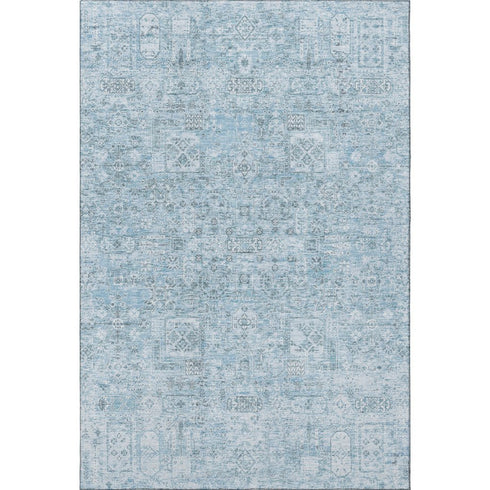 9' X 12' Sky Blue And Ivory Floral Washable Area Rug With UV Protection
