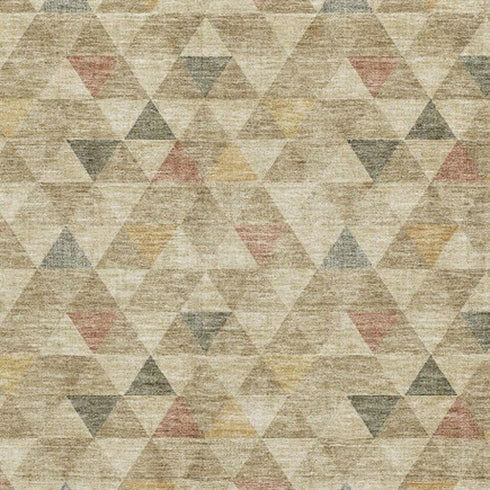 5' X 8' Beige Red And Salmon Geometric Washable Area Rug With UV Protection
