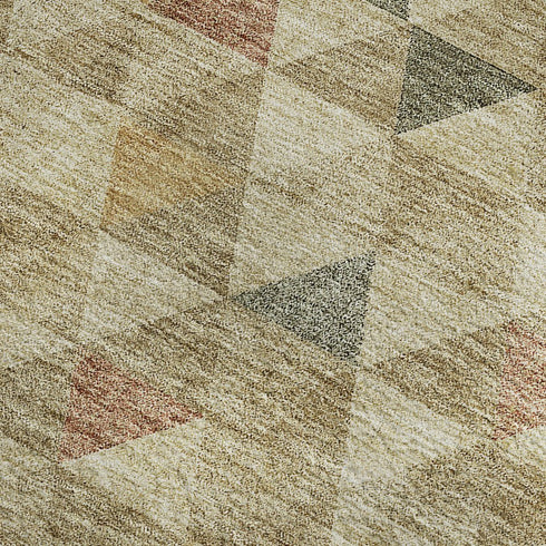 5' X 8' Beige Red And Salmon Geometric Washable Area Rug With UV Protection