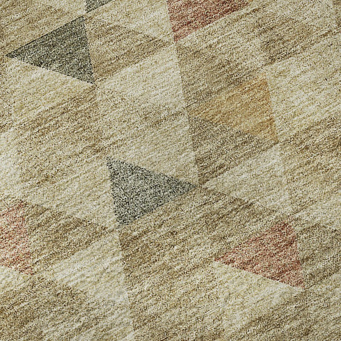 9' X 12' Beige Red And Salmon Geometric Washable Area Rug With UV Protection