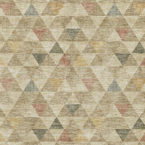 9' X 12' Beige Red And Salmon Geometric Washable Area Rug With UV Protection