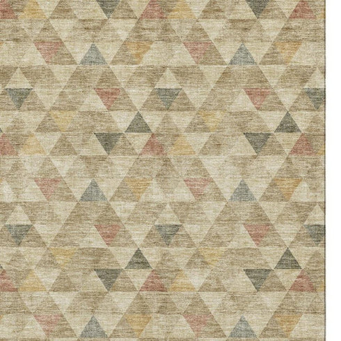 9' X 12' Beige Red And Salmon Geometric Washable Area Rug With UV Protection