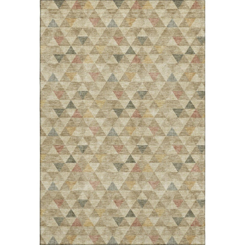 9' X 12' Beige Red And Salmon Geometric Washable Area Rug With UV Protection